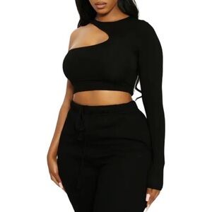 NWT Naked Wardrobe x Lori Harvey Asymmetrical Cutout Crop Top